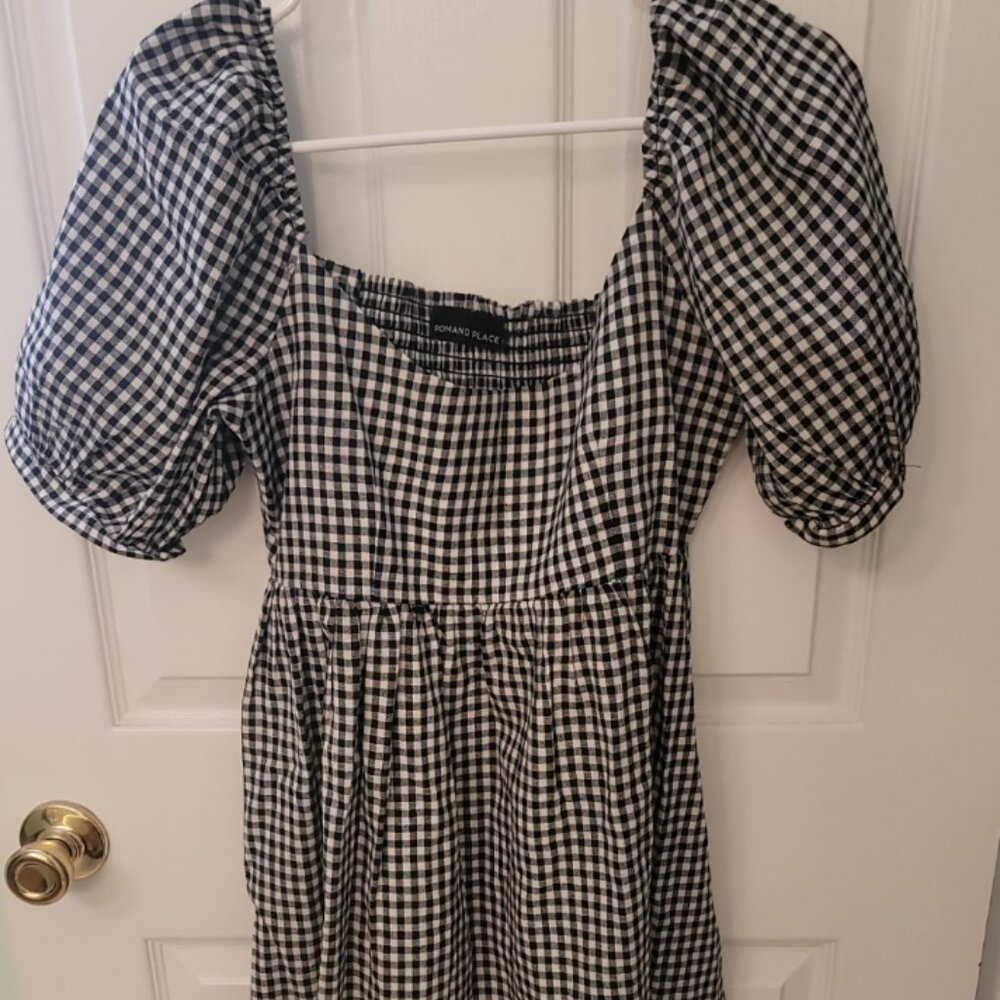 Pomander Place Black & White Gingham Puff Sleeve Dress | M | Tuckernuck